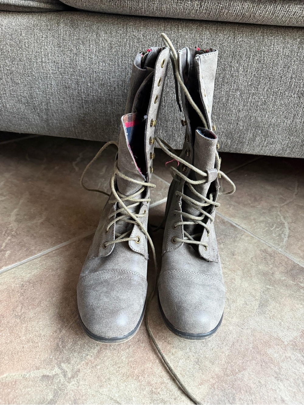 Madden Girl Taupe Lace-Up Suede Combat Boots